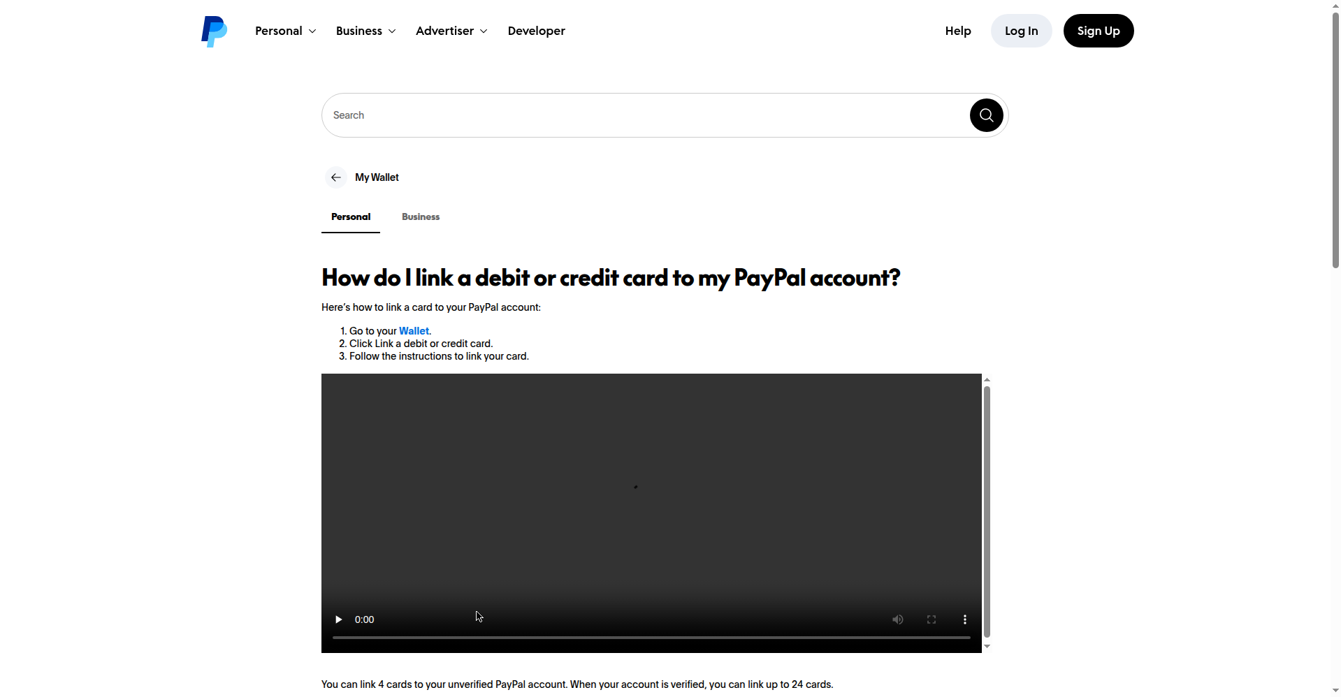 PayPal 官方帮助中心：添加借记卡/信用卡的官方步骤（2026-10-12 公开页面截图）