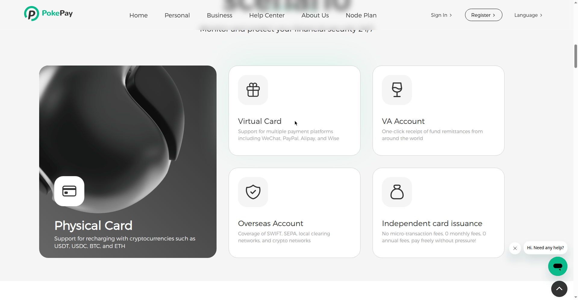 PokePay 官网虚拟卡产品区:支持微信/PayPal/支付宝/Wise,兼容 ChatGPT 等主流平台(2026-10-14 实测截图)